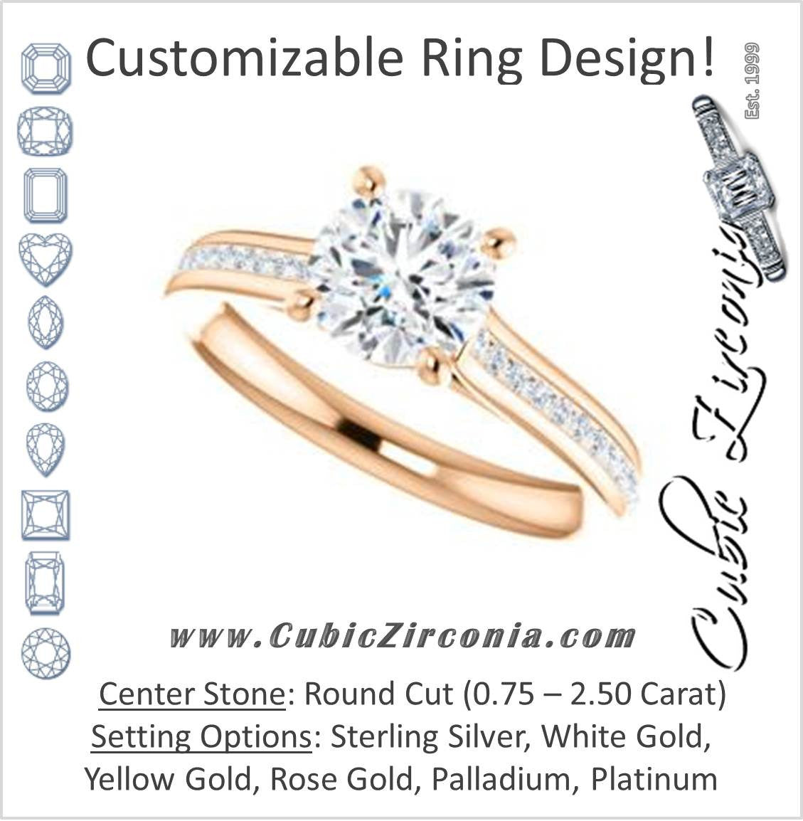 CZ Engagement Ring- Round Cut Cathedral Setting with 3/4 Pavé Band – Cubic  Zirconia CZ