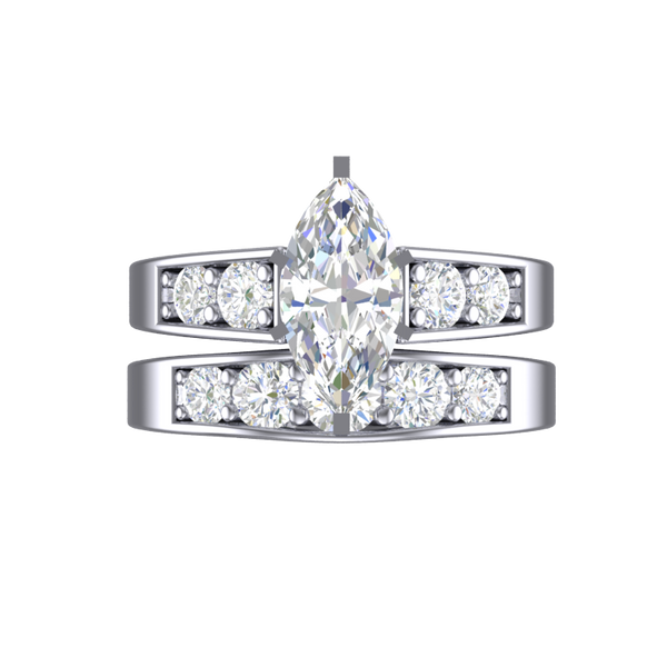 CZ Wedding Set, Style 12-95 feat The Jenny Mae Engagement Ring (Marquise Cut with Round Channel Setting)