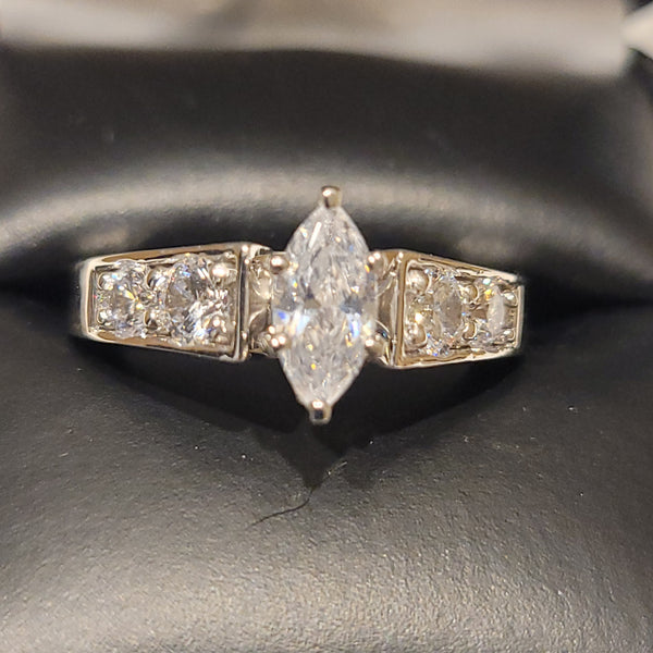 CZ Wedding Set, *Clearance* Style 12-95 feat The Jenny Mae Engagement Ring (0.75 Carat Marquise Cut with Round Channel Setting in 10K White Gold)