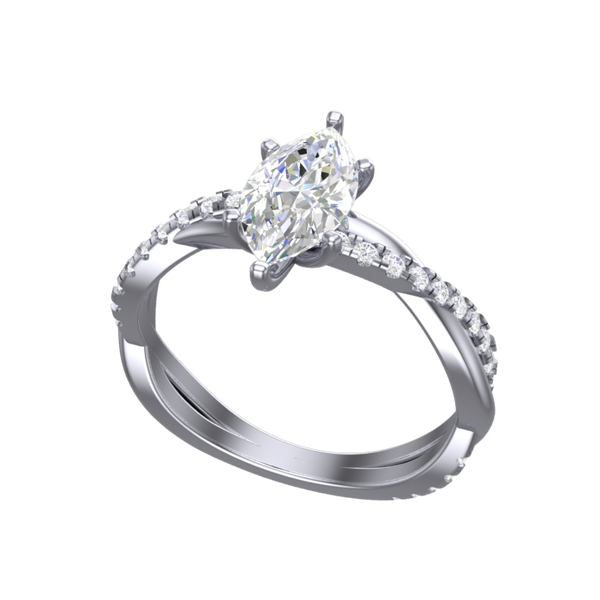 Cubic Zirconia Engagement Ring- The XYZ (Marquise Cut Center and Bypass Twisted Pavé Band)