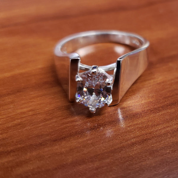 Cubic Zirconia Engagement Ring- *Clearance* The Katy (1.5 Carat Oval Cut Center Stone with Wide Asymmetrical Band in Sterling Silver)