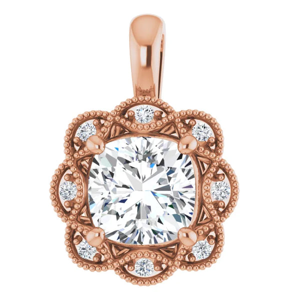 Cubic Zirconia Pendant - Customizable Floral Milgran Halo Pendant