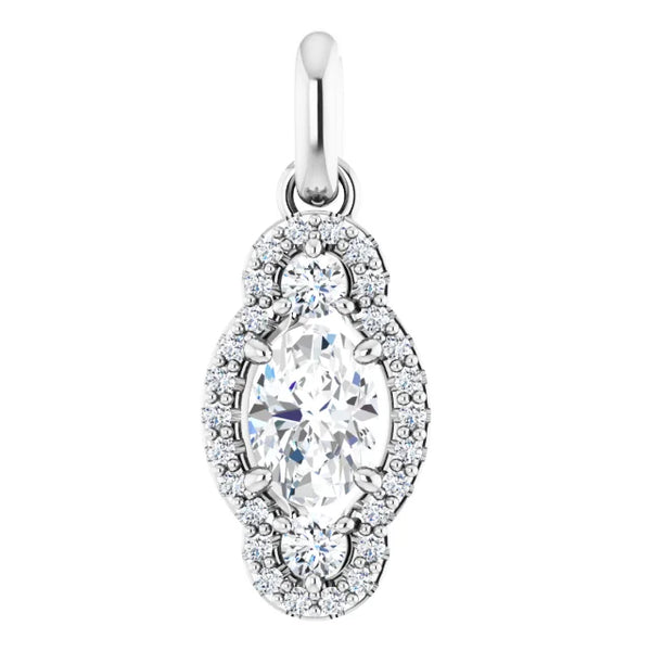 Cubic Zirconia Pendant - Customizable Vertical 3-Stone Halo Pendant