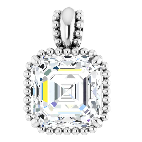 Cubic Zirconia Pendant - Customizable Beaded Metallic Milgrain Solitaire Pendant