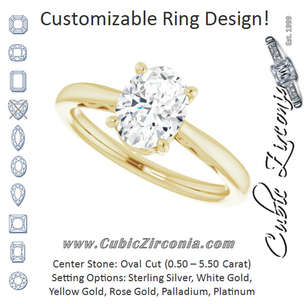 Cubic Zirconia Engagement Ring- The Abbey Ro (Customizable Oval Cut Solitaire with 'Incomplete' Decorations)