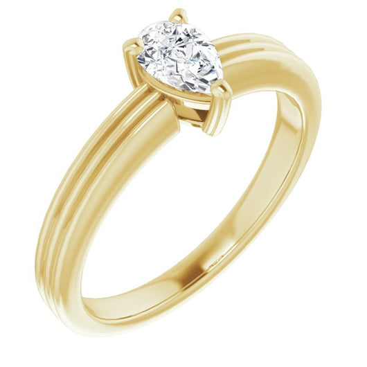 10K Yellow Gold Customizable Pear Cut Solitaire with Double-Grooved Band