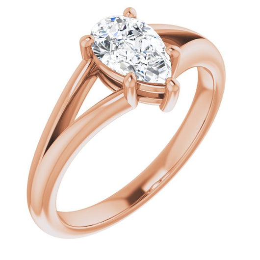 10K Rose Gold Customizable Pear Cut Solitaire with Tapered Split Band