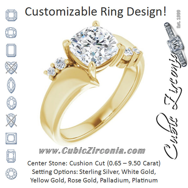 Cubic Zirconia Engagement Ring- The Inez (Customizable 5-stone Cushion Cut Style featuring Artisan Bypass)