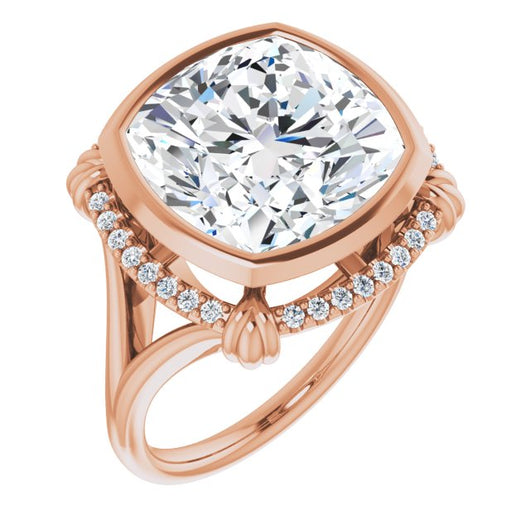 10K Rose Gold Customizable Cushion Cut Design with Split Band and "Lion's Mane" Halo