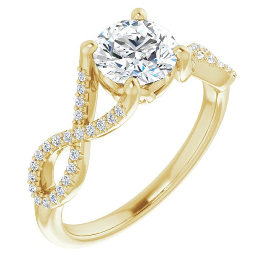 10K Yellow Gold Customizable Round Cut Design with Twisting Infinity-inspired, Pavé Split Band