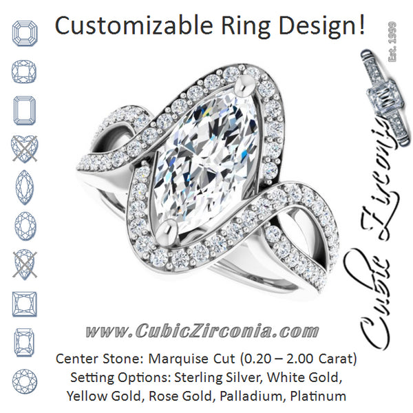 Cubic Zirconia Engagement Ring- The Effie (Customizable Marquise Cut Center with Infinity-inspired Split Shared Prong Band and Bypass Halo)