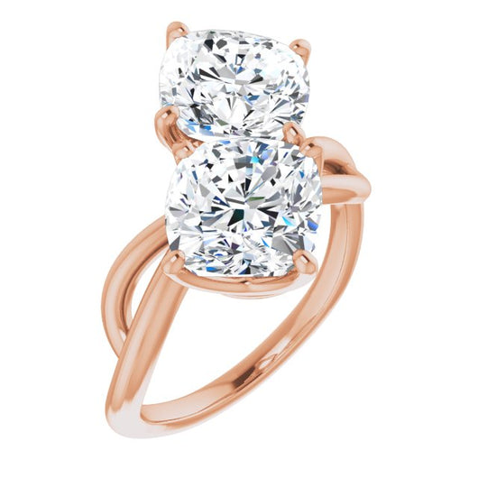 10K Rose Gold Customizable 2-stone Cushion Cut Artisan Style with Wide, Infinity-inspired Split Band