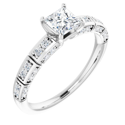 10K White Gold Customizable Princess/Square Cut Style with Three-sided, Segmented Shared Prong Band