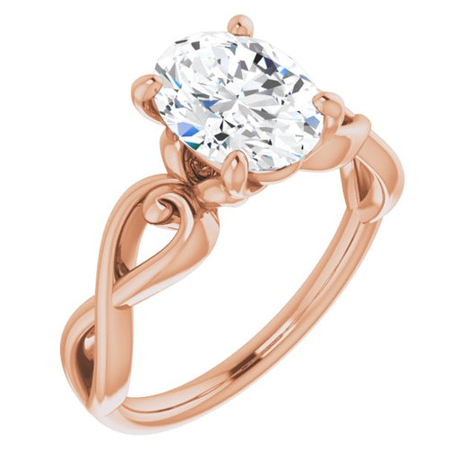 10K Rose Gold Customizable Oval Cut Solitaire Design with Tapered Infinity-symbol Split-band