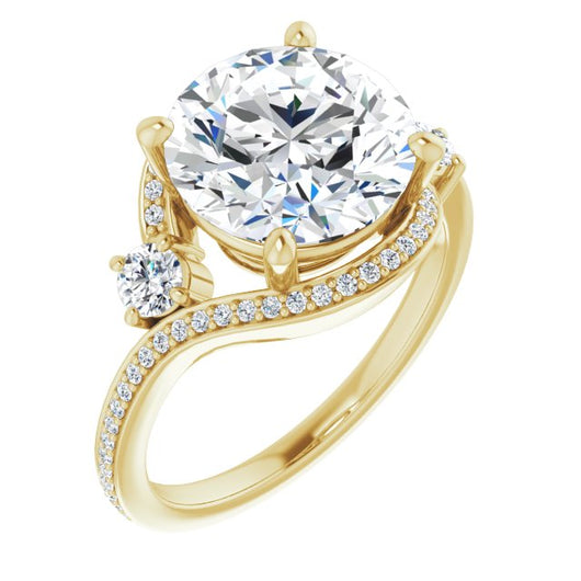 10K Yellow Gold Customizable Round Cut Bypass Design with Semi-Halo and Accented Band