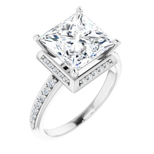 10K White Gold Customizable Princess/Square Cut Design with Geometric Under-Halo and Shared Prong Band