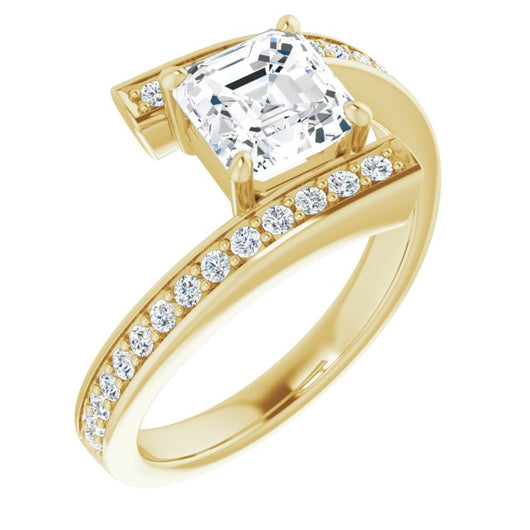 10K Yellow Gold Customizable Faux-Bar-set Asscher Cut Design with Accented Bypass Band