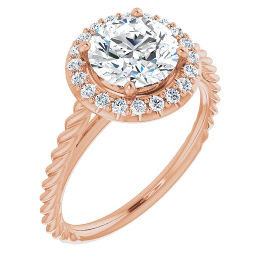 10K Rose Gold Customizable Cathedral-set Round Cut Design with Halo and Twisty Rope Band