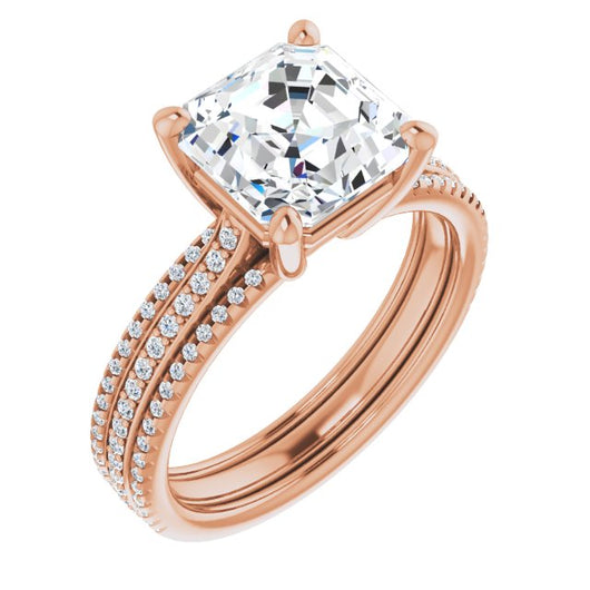 10K Rose Gold Customizable Asscher Cut Center with Wide Pavé Accented Band