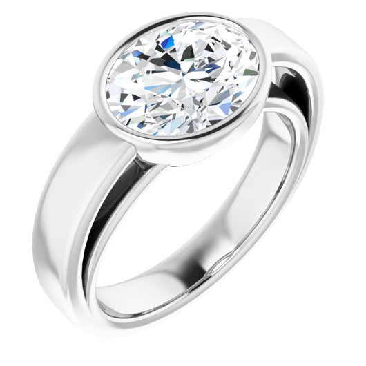 10K White Gold Customizable Cathedral-Bezel Oval Cut Solitaire with Wide Band