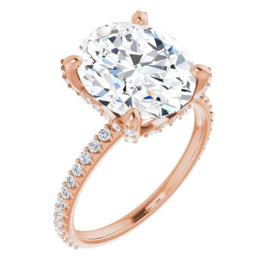 10K Rose Gold Customizable Oval Cut Design with Round-Accented Band, Micropav? Under-Halo and Decorative Prong Accents)