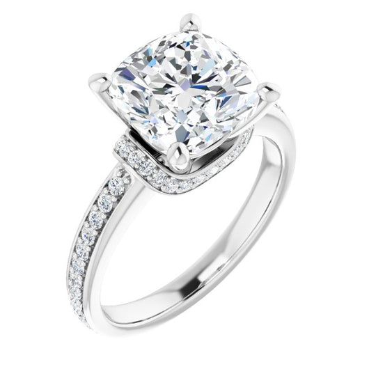 10K White Gold Customizable Cushion Cut Setting with Organic Under-halo & Shared Prong Band