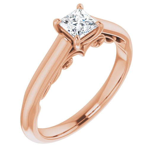 10K Rose Gold Customizable Princess/Square Cut Cathedral Solitaire with Two-Tone Option Decorative Trellis 'Down Under'