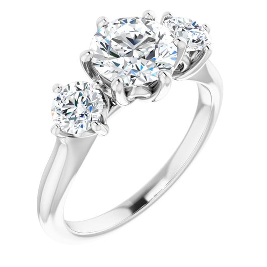 10K White Gold Customizable Triple Round Cut Design with Decorative Trellis