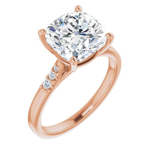 10K Rose Gold Customizable 7-stone Cushion Cut Cathedral Style with Triple Graduated Round Cut Side Stones