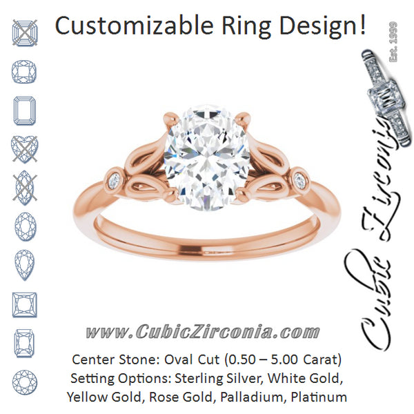 Cubic Zirconia Engagement Ring- The Dayanny (Customizable 3-stone Oval Cut Design with Thin Band and Twin Round Bezel Side Stones)