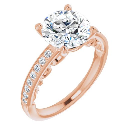 10K Rose Gold Customizable Round Cut Design featuring 3-Sided Infinity Trellis and Round-Channel Accented Band