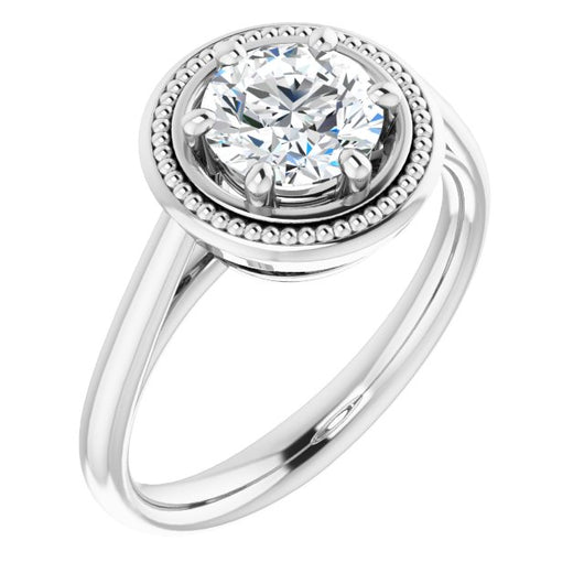 10K White Gold Customizable Round Cut Solitaire with Metallic Drops Halo Lookalike