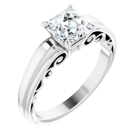 10K White Gold Customizable Asscher Cut Solitaire