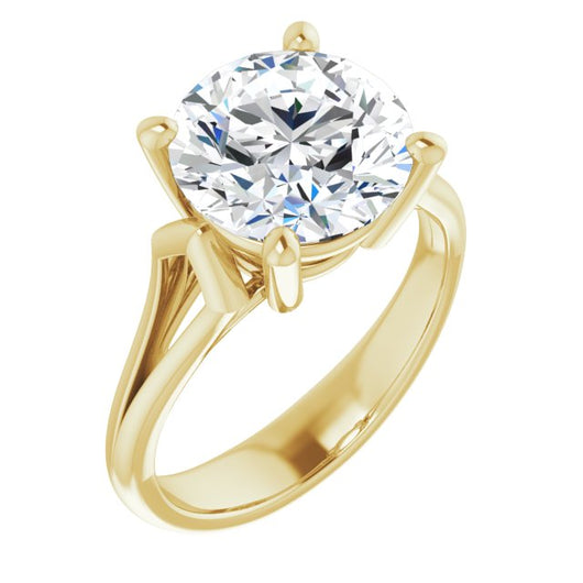 10K Yellow Gold Customizable Cathedral-Raised Round Cut Solitaire with Angular Chevron Split Band