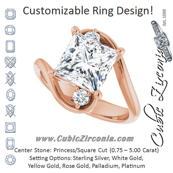 Cubic Zirconia Engagement Ring- The Clarice (Customizable 3-stone Princess/Square Cut Setting featuring Artisan Bypass)