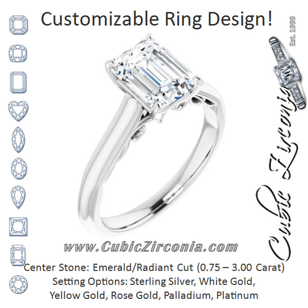 Cubic Zirconia Engagement Ring- The Adelaide (Customizable Radiant Cut Cathedral Solitaire with Two-Tone Option Decorative Trellis 'Down Under')