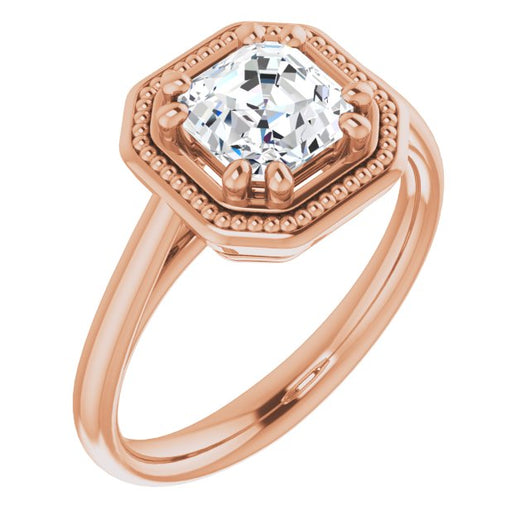 10K Rose Gold Customizable Asscher Cut Solitaire with Metallic Drops Halo Lookalike