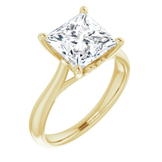 10K Yellow Gold Customizable Princess/Square Cut Solitaire with Decorative Prongs & Tapered Band