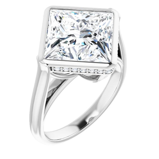 10K White Gold Customizable Princess/Square Cut Semi-Solitaire with Under-Halo and Peekaboo Cluster