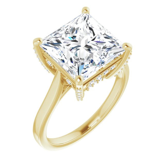 10K Yellow Gold Customizable Cathedral-Raised Princess/Square Cut Style with Prong Accents Enhancement