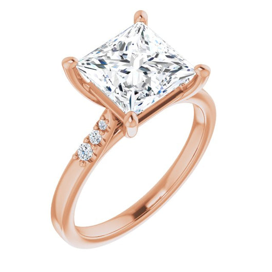 10K Rose Gold Customizable 7-stone Princess/Square Cut Cathedral Style with Triple Graduated Round Cut Side Stones