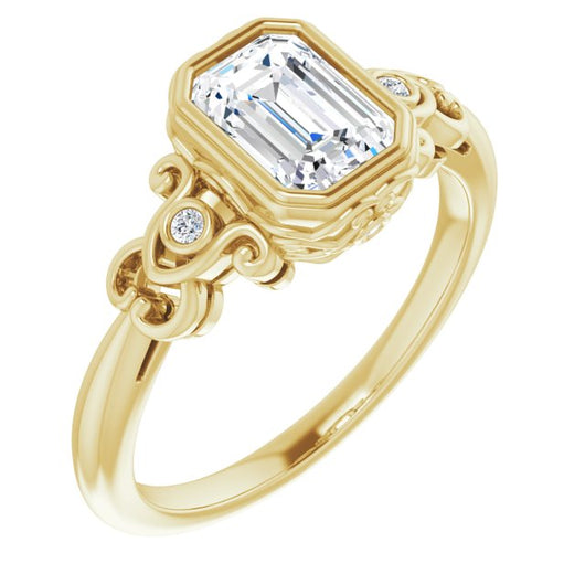 10K Yellow Gold Customizable 5-stone Design with Emerald/Radiant Cut Center and Quad Round-Bezel Accents