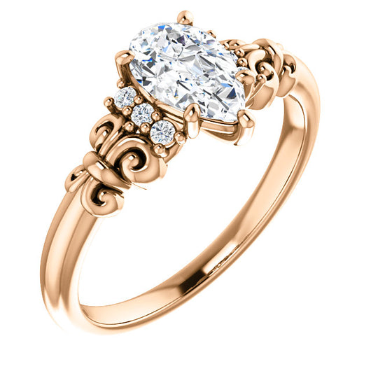 10K Rose Gold Customizable 7-stone Pear Cut Design with Vertical Round-Channel Accents