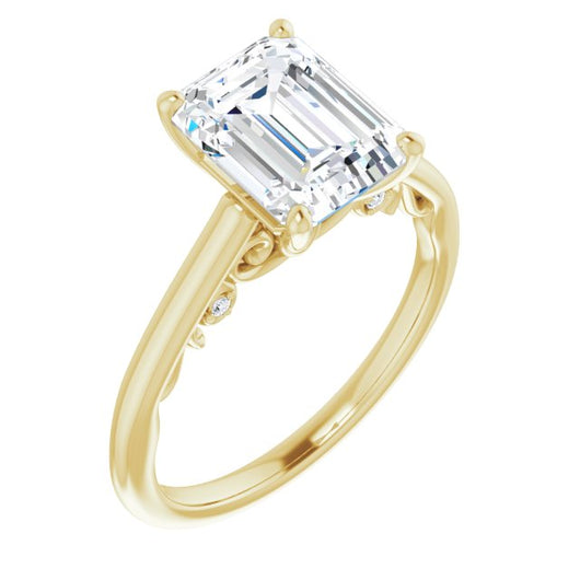 10K Yellow Gold Customizable Cathedral-set Emerald/Radiant Cut Style featuring Peekaboo Trellis Hidden Stones