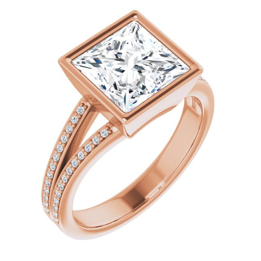 10K Rose Gold Customizable Bezel-set Princess/Square Cut Design with Split Shared Prong Band