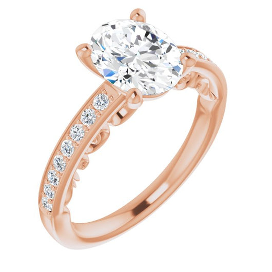 10K Rose Gold Customizable Oval Cut Design featuring 3-Sided Infinity Trellis and Round-Channel Accented Band