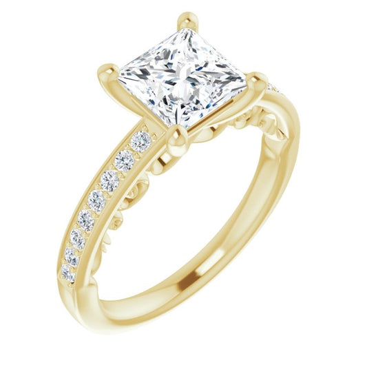 10K Yellow Gold Customizable Princess/Square Cut Design featuring 3-Sided Infinity Trellis and Round-Channel Accented Band