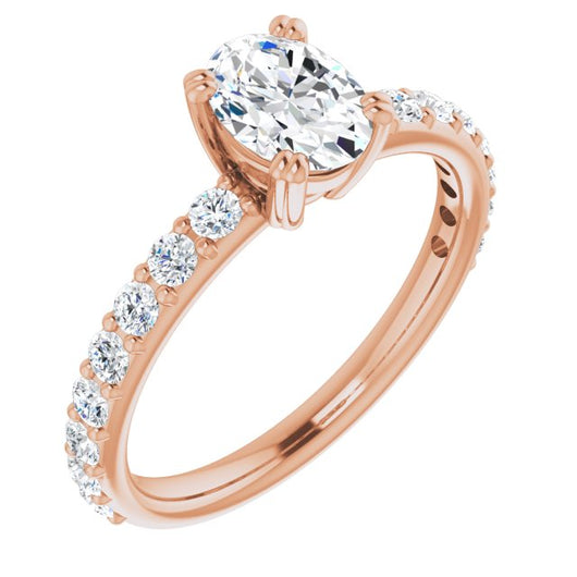 10K Rose Gold Customizable Oval Cut Design with Large Round Cut 3/4 Band Accents