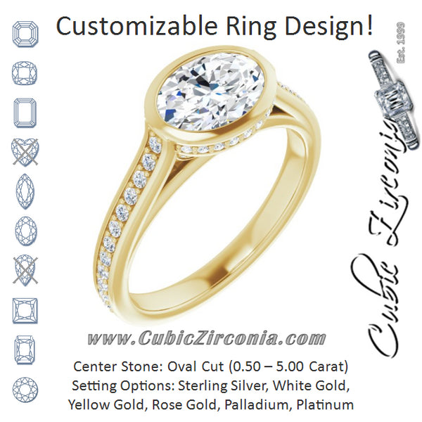 Cubic Zirconia Engagement Ring- The Jada (Customizable Cathedral-Bezel Oval Cut Design with Under Halo and Shared Prong Band)