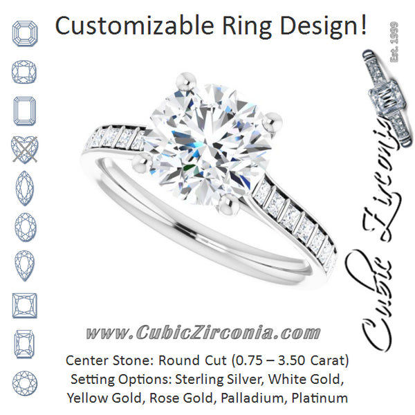 Cubic Zirconia Engagement Ring- The Gloria (Customizable Round Cut Style with Princess Channel Bar Setting)